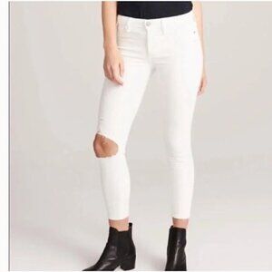 Abercrombie & Fitch Harper Low Rise Ankle Distressed Knee Slit White Sz 26 2 S